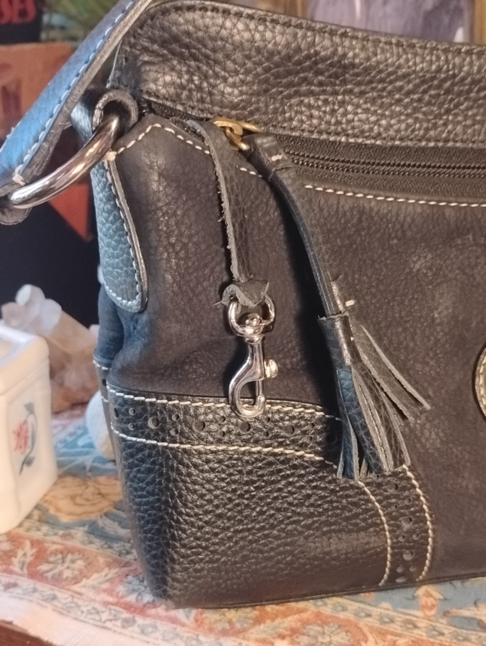 Vintage Dooney & Bourke Black Leather Shoulder Bag with Tassel Accent - Picture 10 of 17